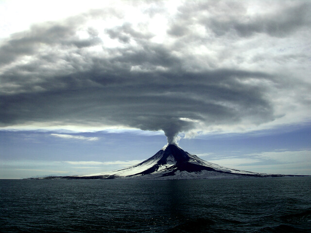 Mount Saint Augustine Volcano seen from the sea