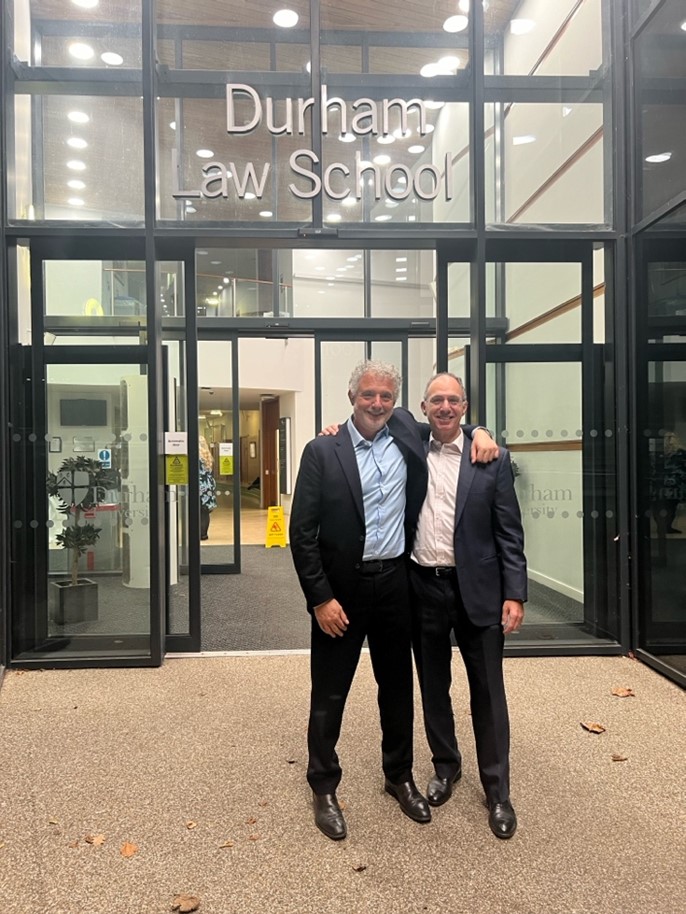 Richard Kempner and Nigel Swycher outside of Durham Law School