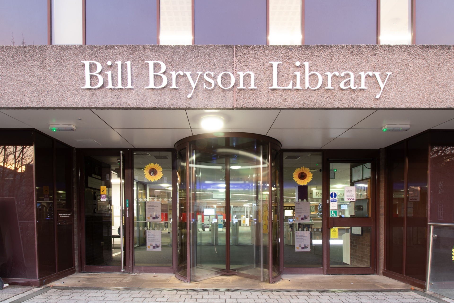 Entrance doors of Bill Bryson Library