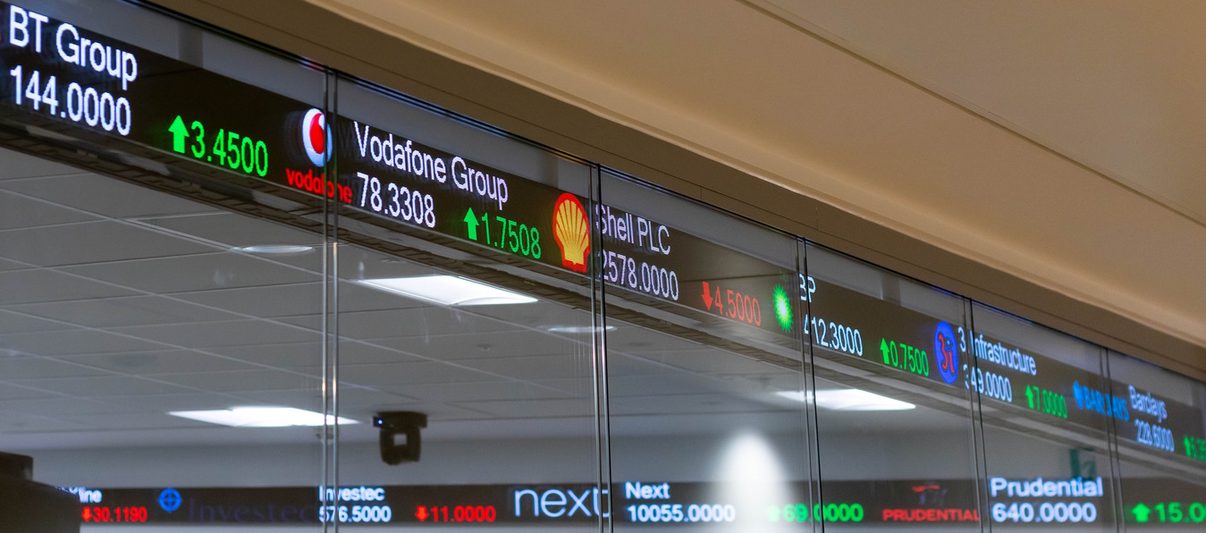 Ticker tape of financial trading lab