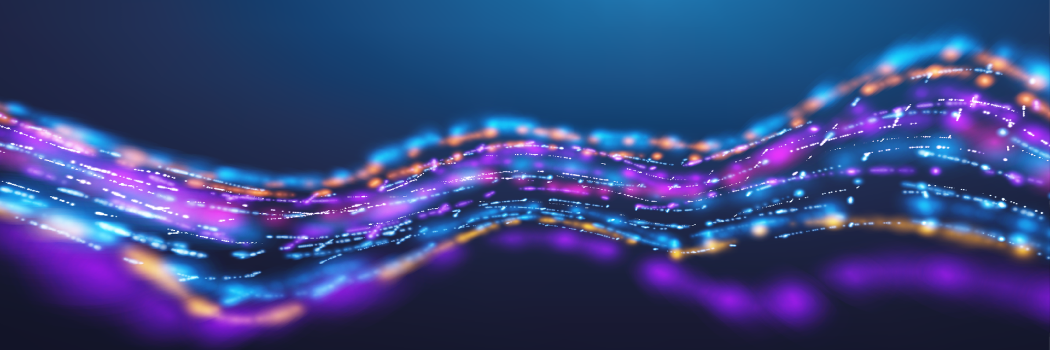 Abstract AI data wave with tech line patterns and digital network effects