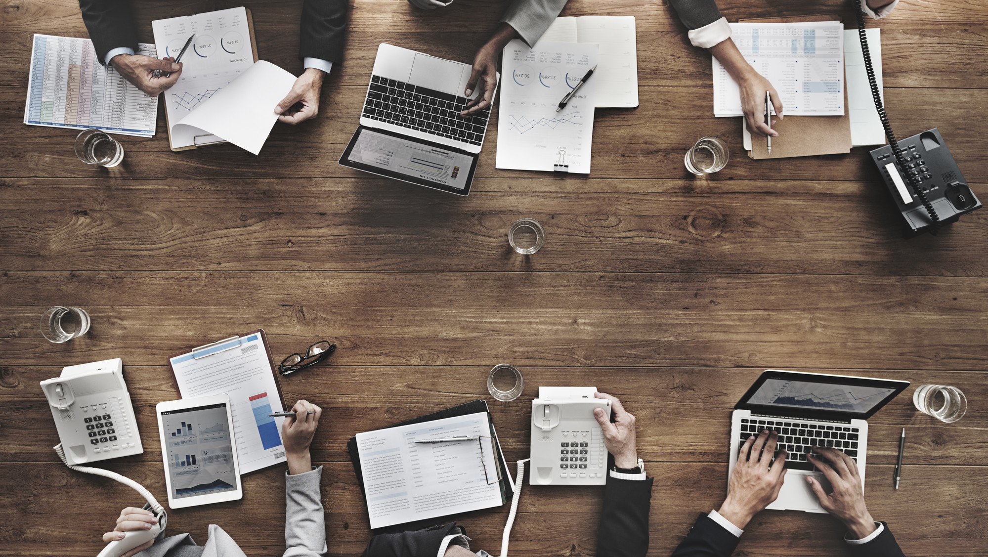 People in a meeting, from above
