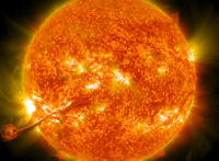 And image of the sun with a solar flare