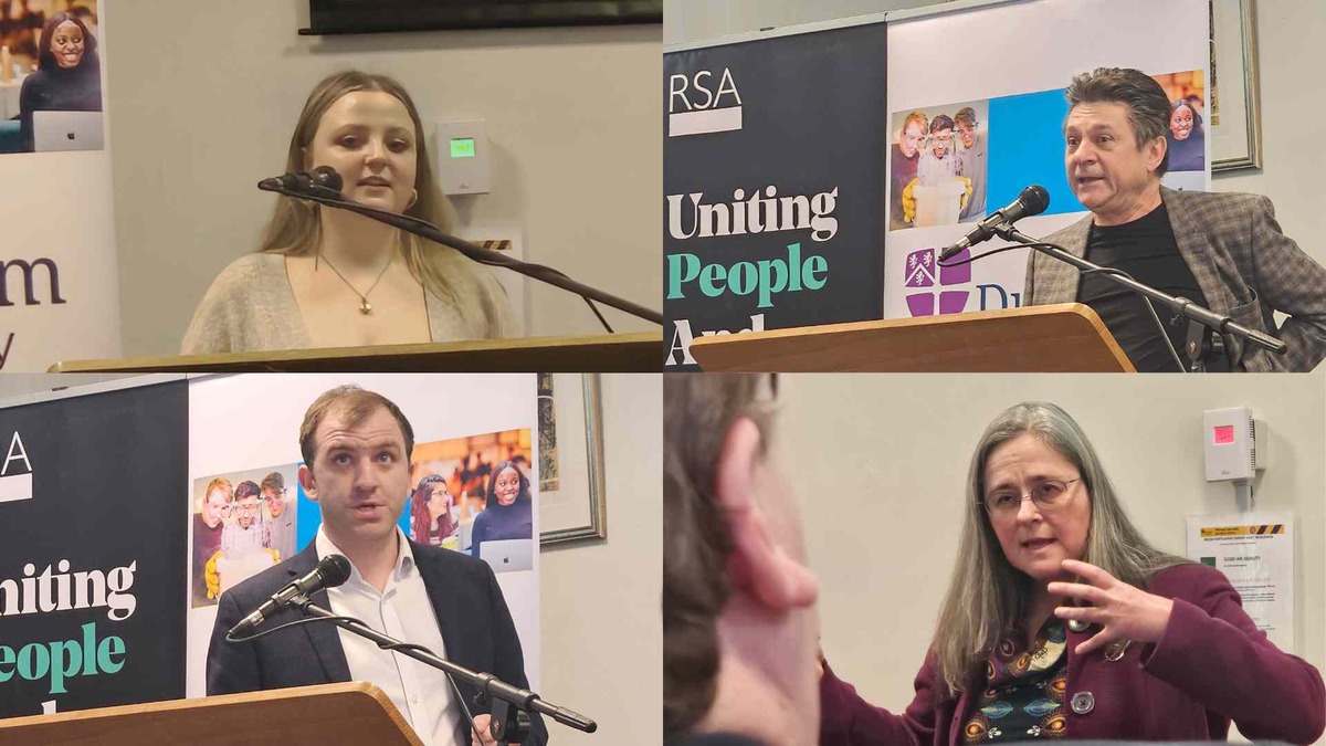 Four photos of speakers from the UP North Ideas Forum arranged in a montage