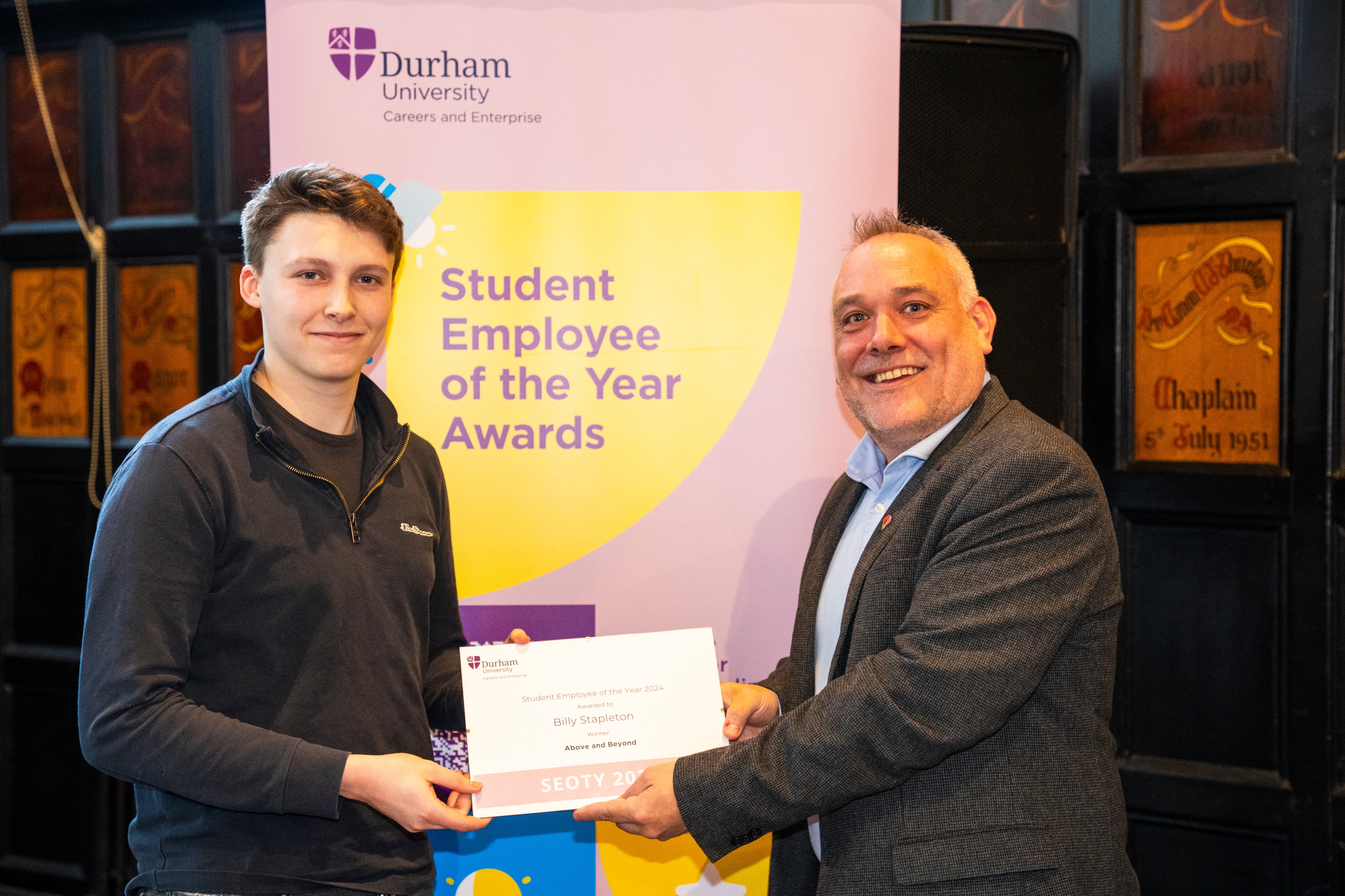Billy Stapleton collects the Above and Beyond: On Campus Award