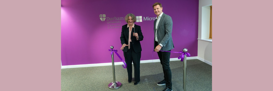 Durham University Vice-Chancellor and Microsoft UK CEO cutting a ribbon.
