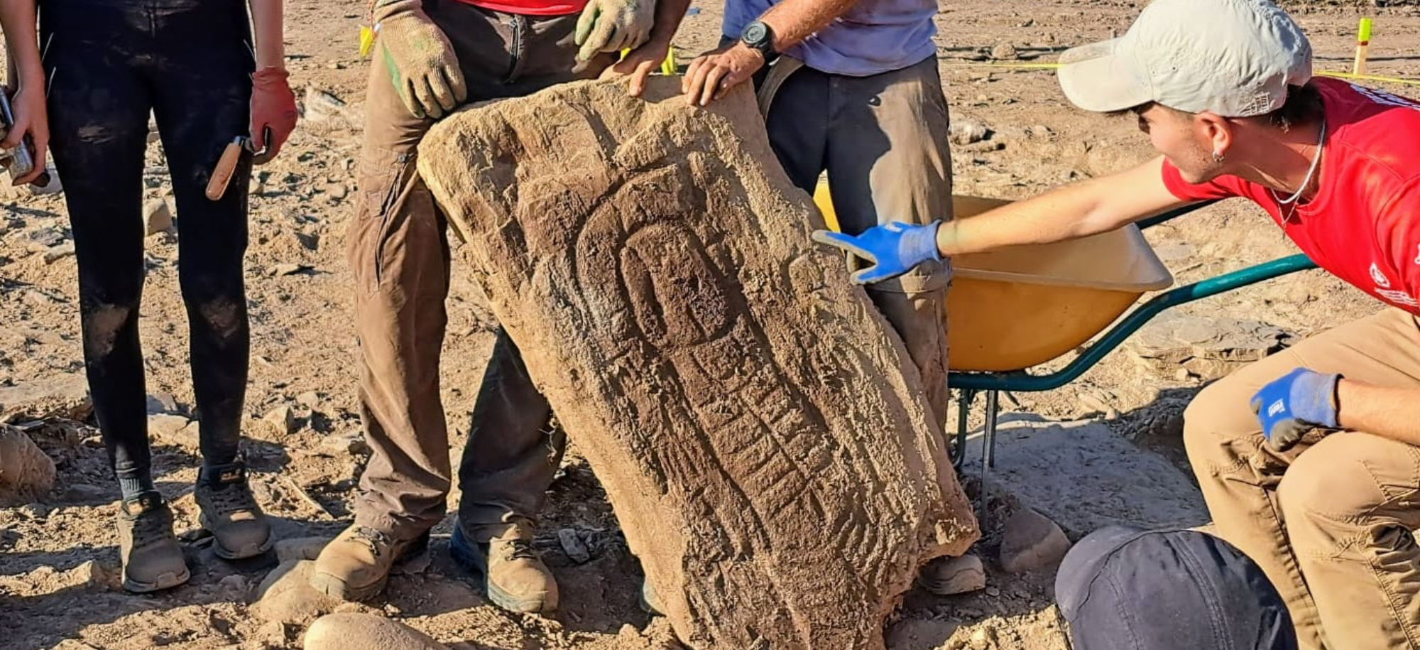 Image shows when the stela, or stone carving, when it was discovered by the archaeological team in Spain.