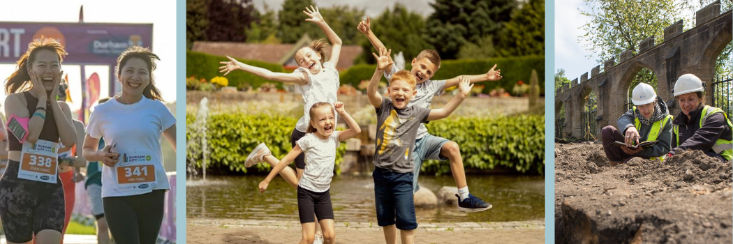 A group of children jumping and smiling in a garden