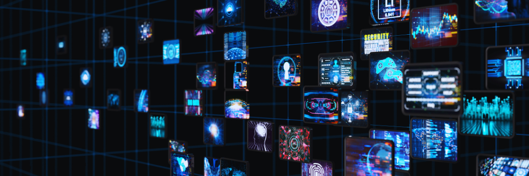 Futuristic portrayal of screens on a black background