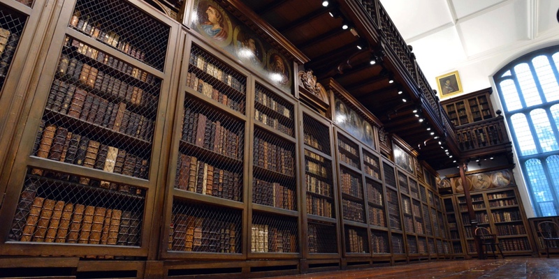A picture of the bookshelves in Cosin's Library.