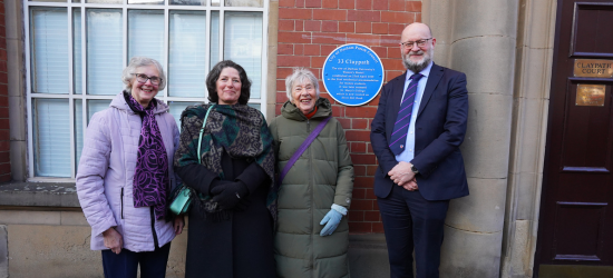 from Left, Anne Elliott, volunteer archivist at St. Mary’s College and alumna, Councillor Susan Walker, Chair of the City of Durham Parish Council and Councillor Carole Lattin, Chair of the City of Durham Parish Council’s Environment Committee and St Mary's alumna and College Principal Adrian Simpson