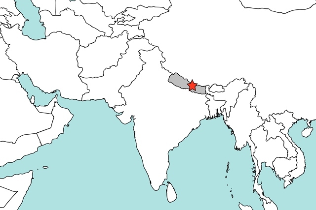 Map showing location of Kathmandu