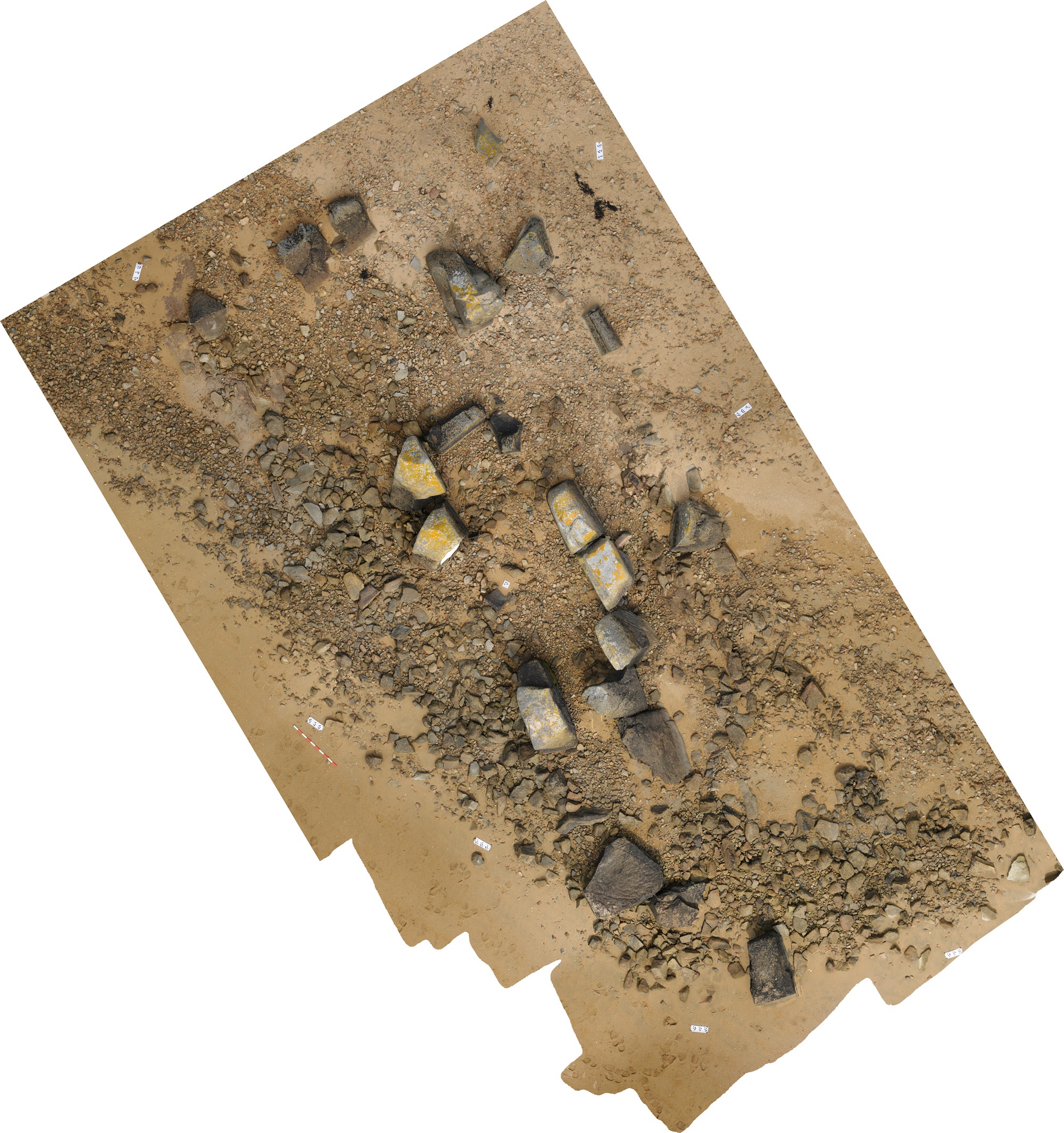 Aerial view of a Neolithic gallery tomb