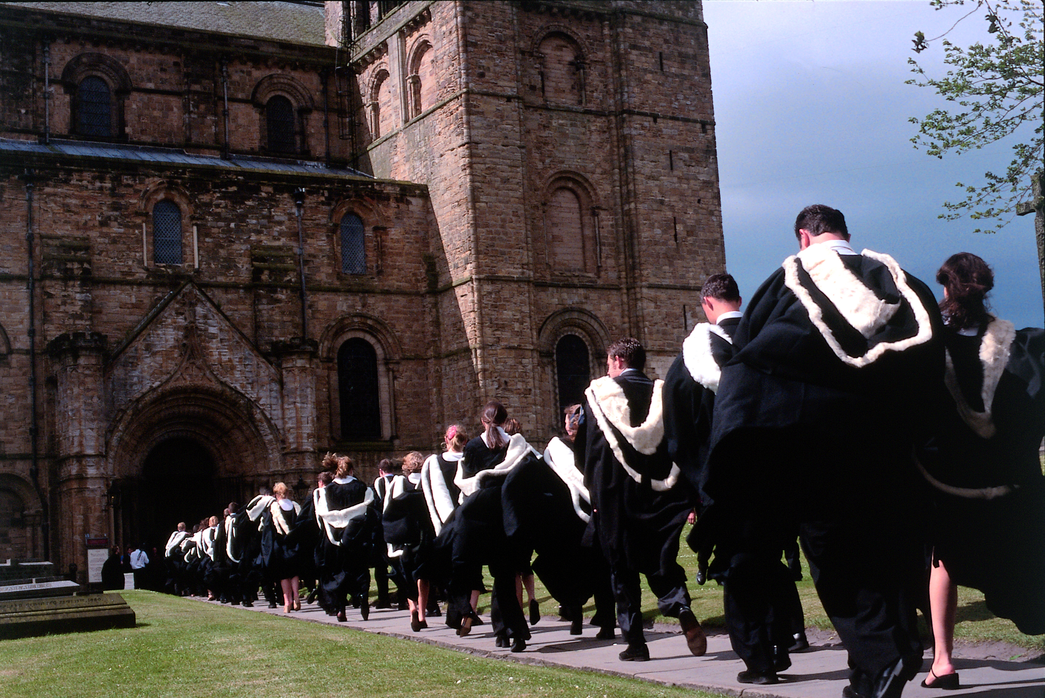 Student congregation ceremony with Durham Cathedral in background