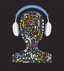 Music note in shape of human head with headphones