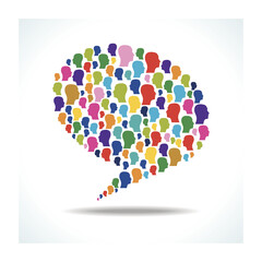 Speech bubble formed by heads.