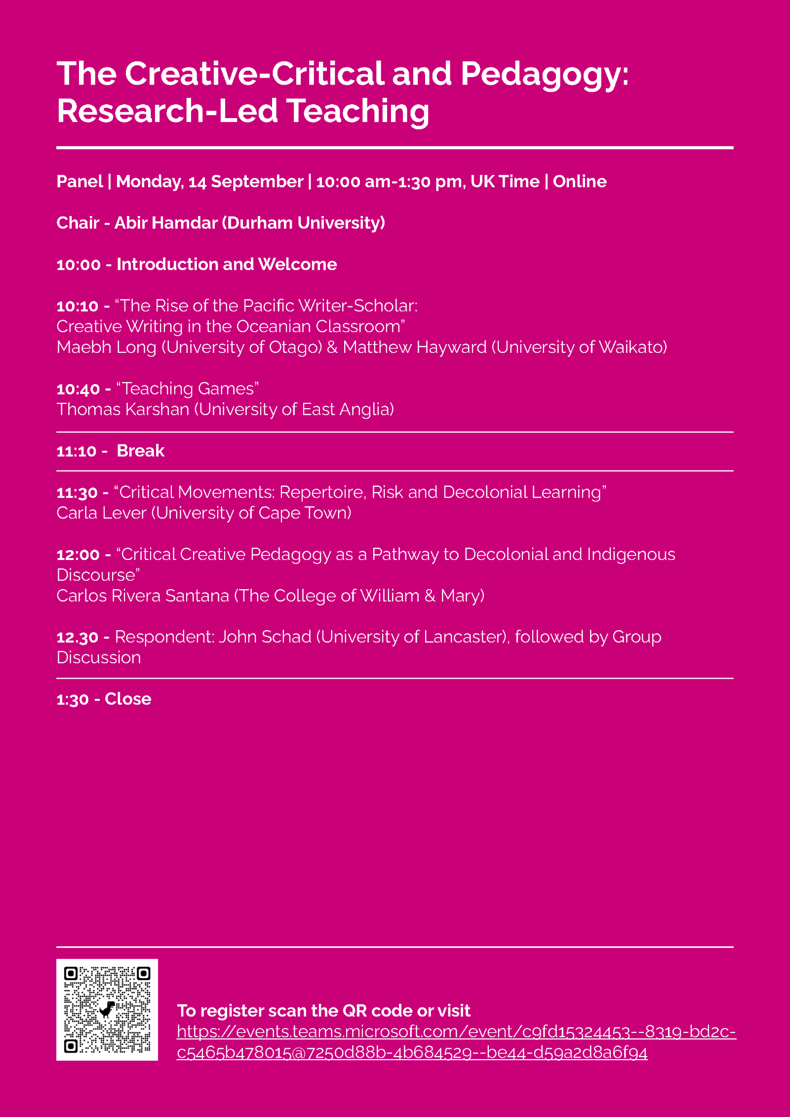 The Creative-Critical and Pedagogy: Research-Led Teaching Programme