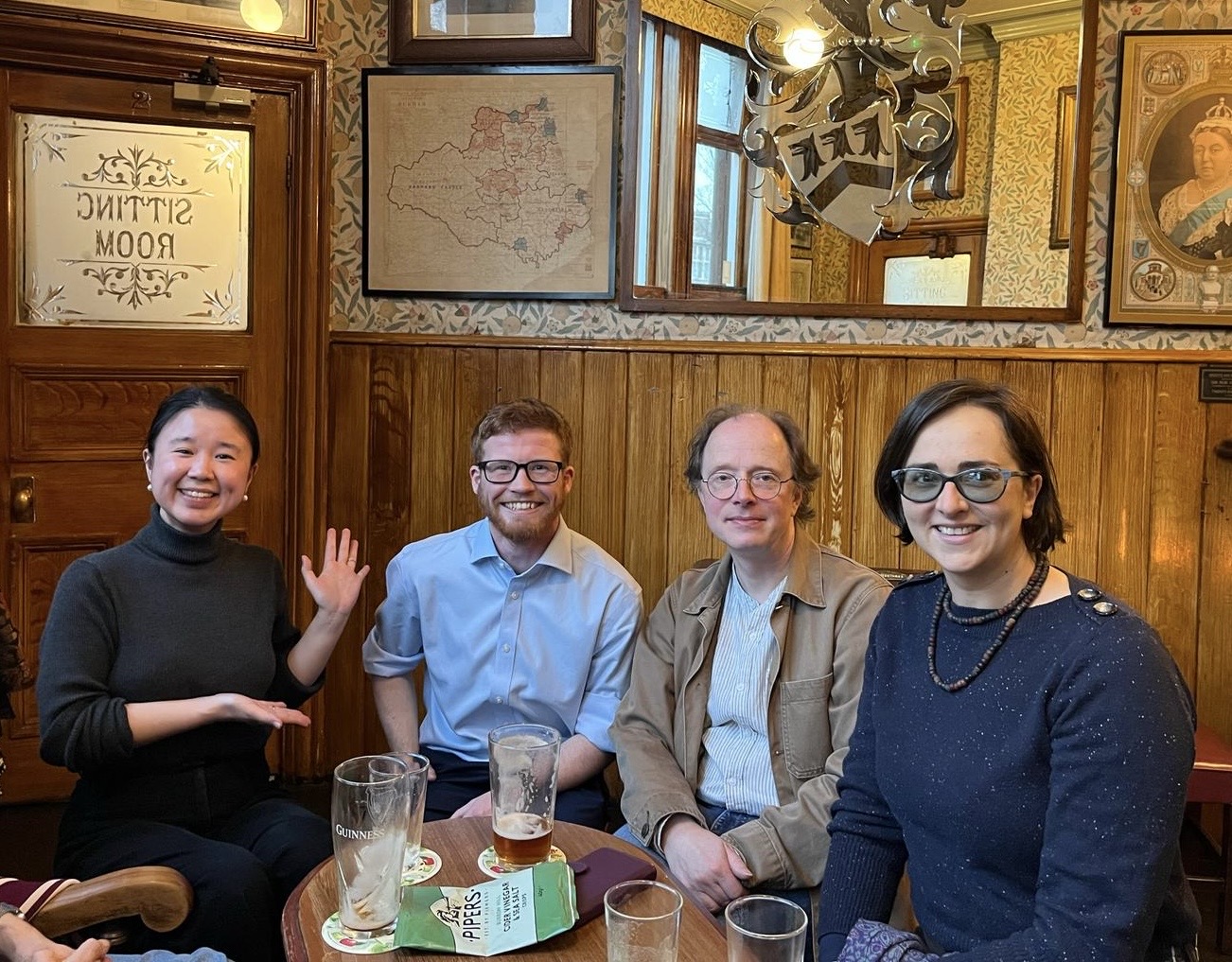 Angus celebrating with internal examiner Dr Amanda Hsieh (left), and PhD supervisors Professor Julian Horton and Dr Katherine Hambridge (right)