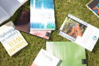 books on grass
