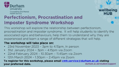 Perfectionism, Procrastination and Imposter Syndrome Workshop