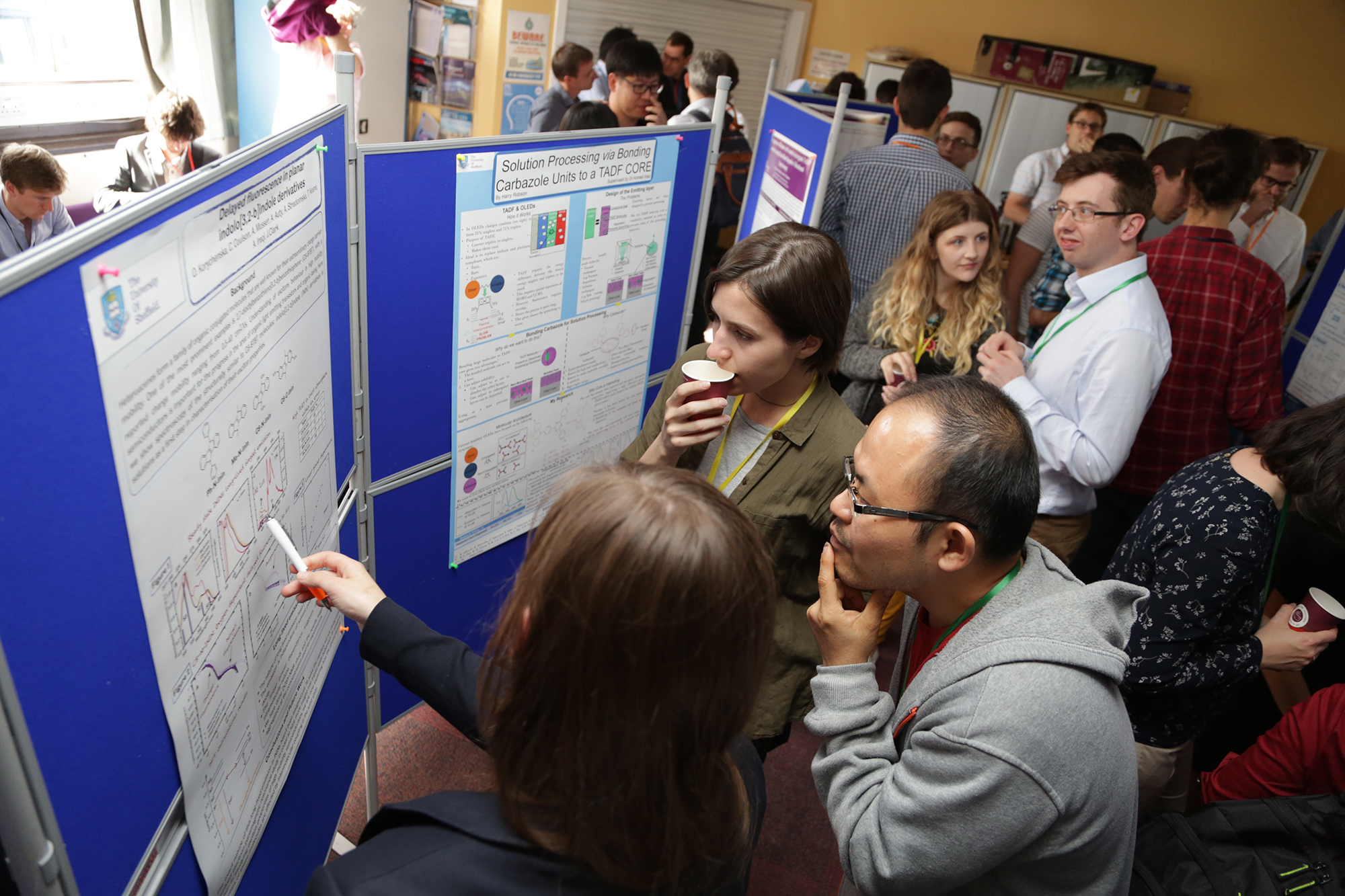 Physics students talking