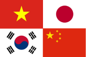 The flags of Vietnam, Japan, South Korea and China in a 2x2 grid