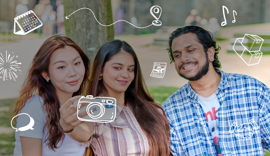 Students taking a selfie - part of Find Your Durham campaign