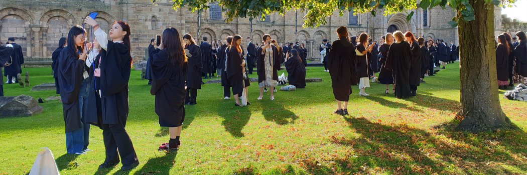 New students outside the Cathedral celebrating