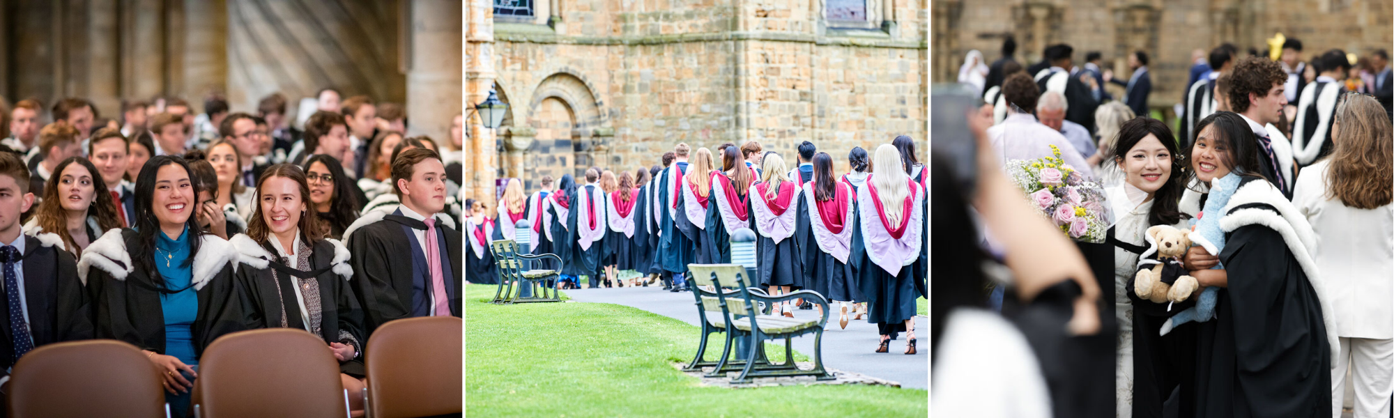 3 images showing students graduating and celebrating at their ceremony
