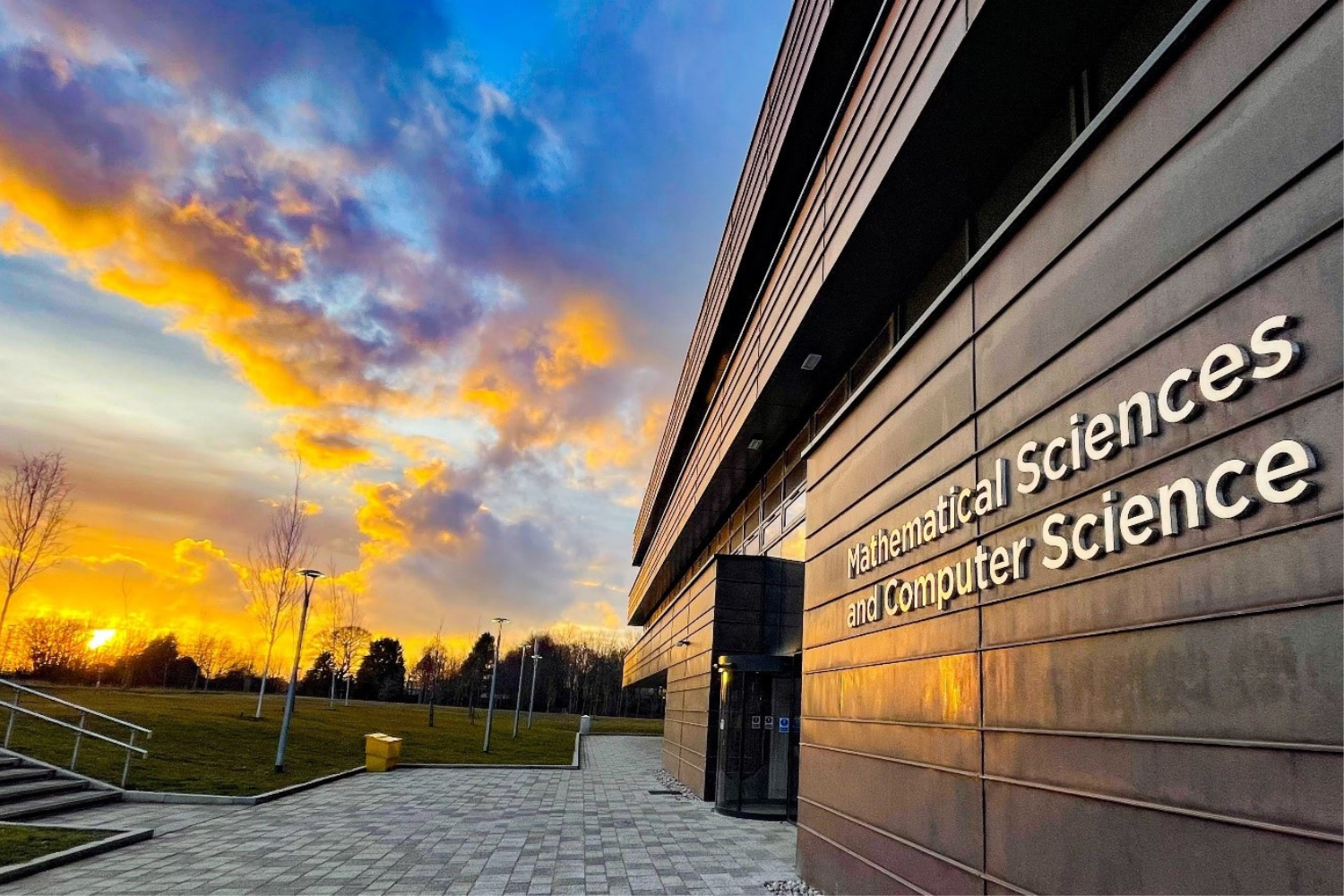 Maths and Computer Science building at sunset