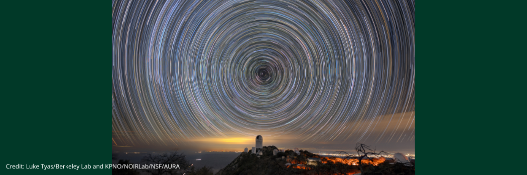 Star trails over the Mayall Telescope that houses DESI. Credit: Luke Tyas/Berkeley Lab and KPNO/NOIRLab/NSF/AURA