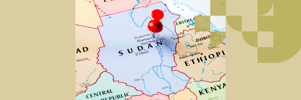 Map of Sudan with red drawing pin identifying its location on the map
