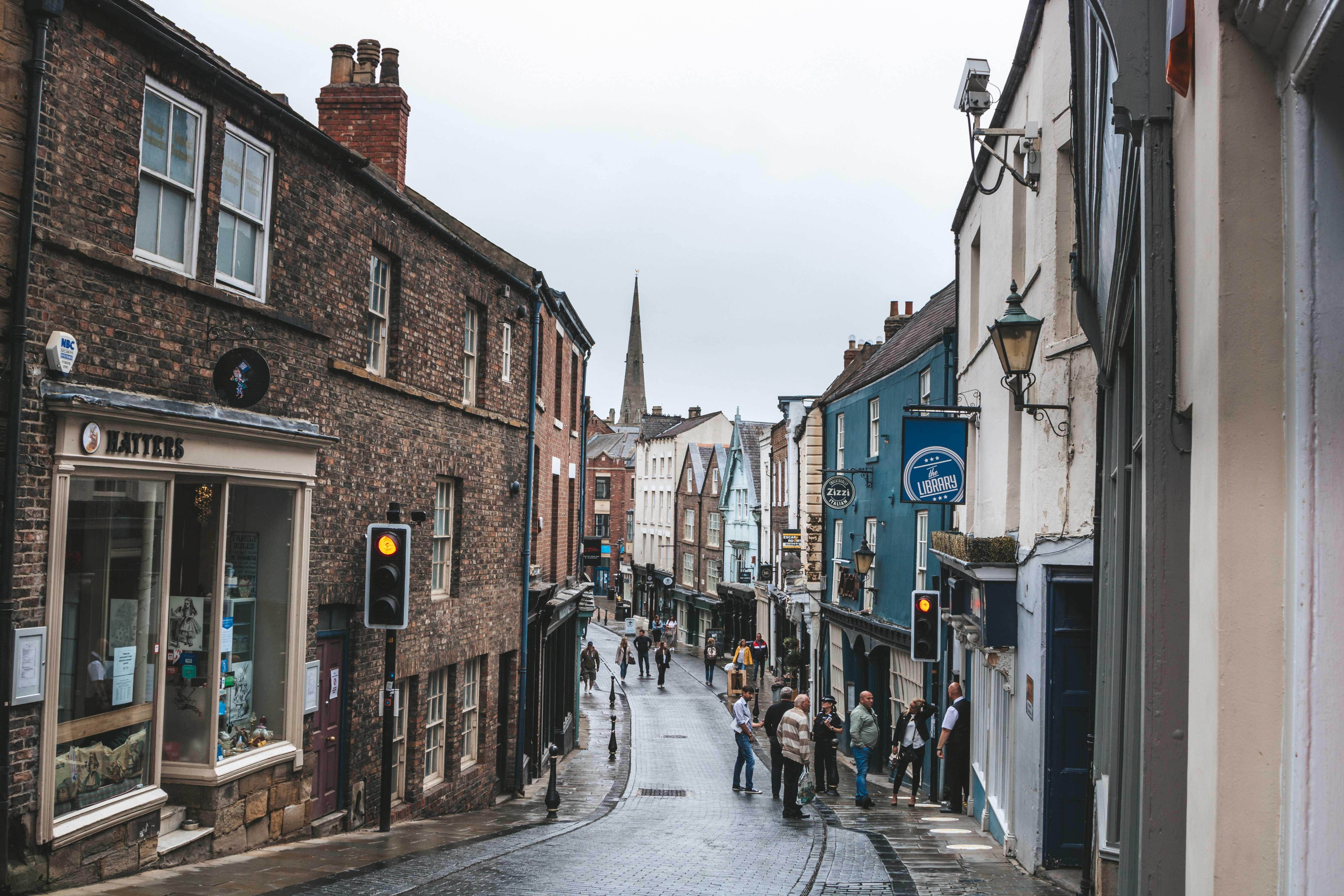 A view down a street in Durham City Centre