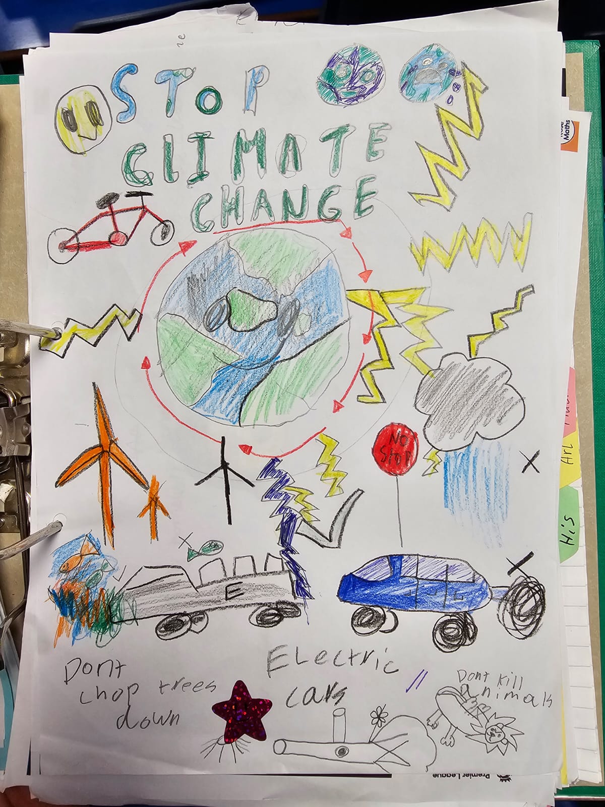 Colourful poster on climate Change hand drawn by a child