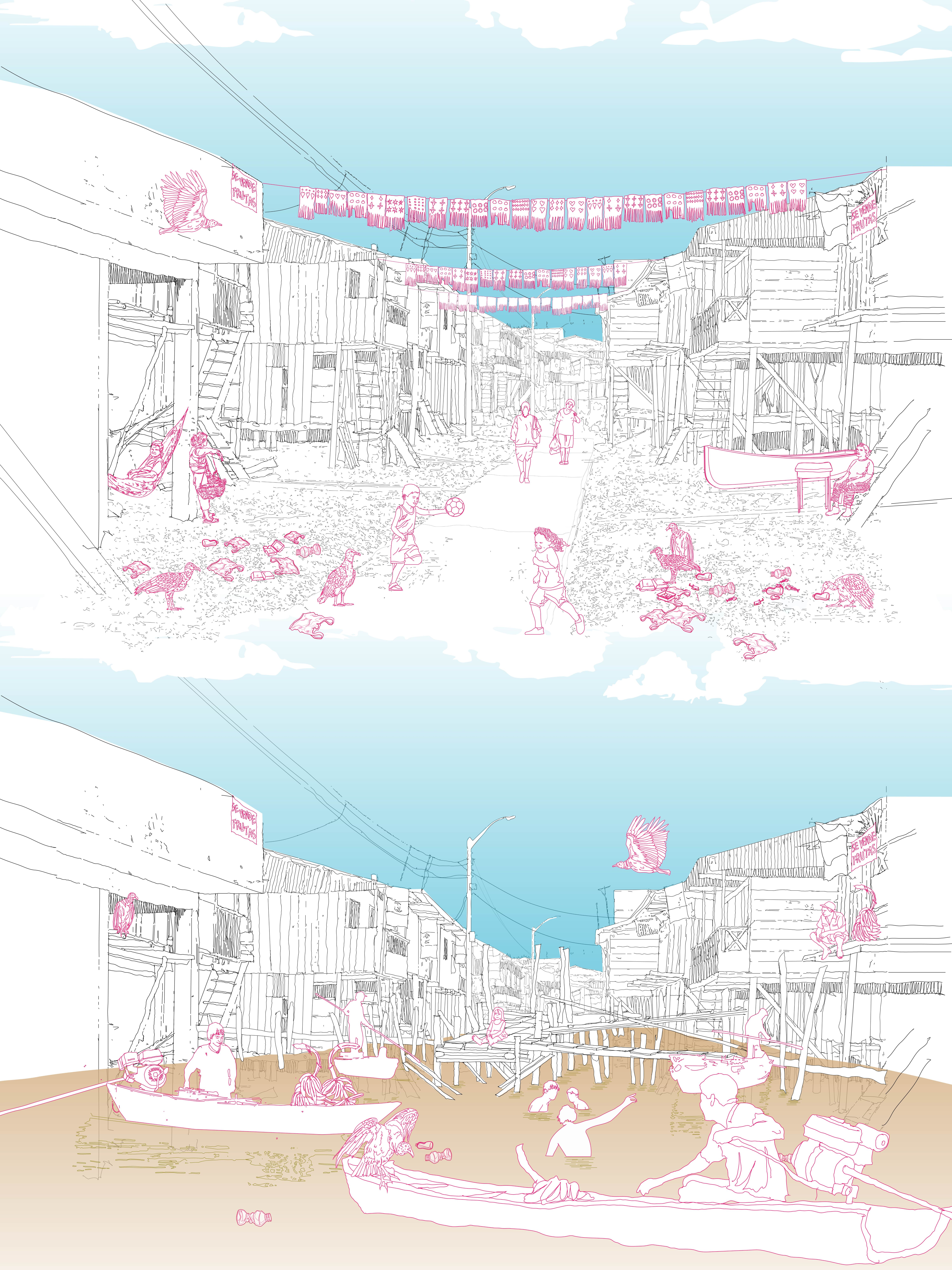 Graphic drawing of neighbourhood in Peru