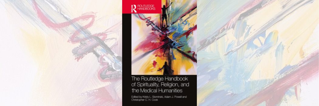 Abstract painting with bold brushstrokes in red, blue, yellow, and black on the right. Text reads 