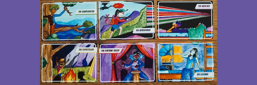 Hand-drawn postcards displaying new ReaderBank reader types for young people