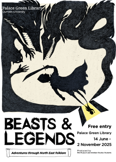 Beasts and legends exhibition at Palace Green Library 2025, knight and dragon drawing